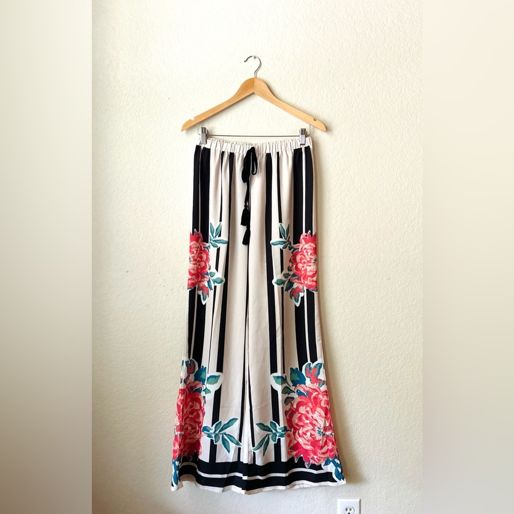 Flying Tomato Striped Rose Palazzo Pants Size L